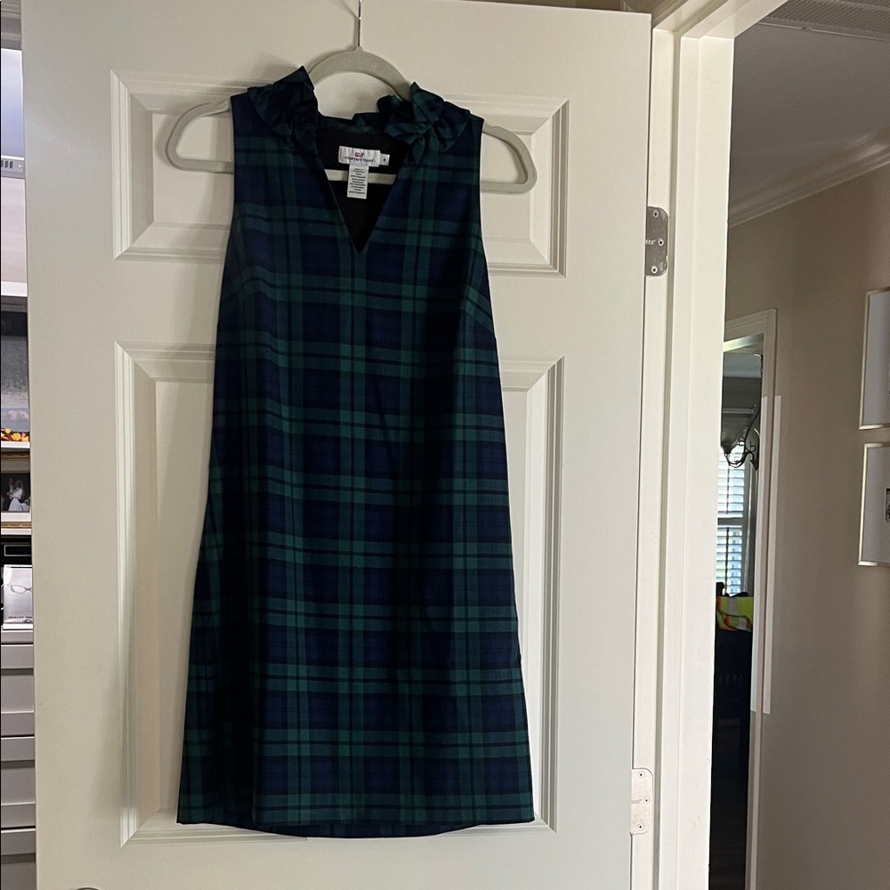 Vineyard Vines Black and Green Plaid Dress